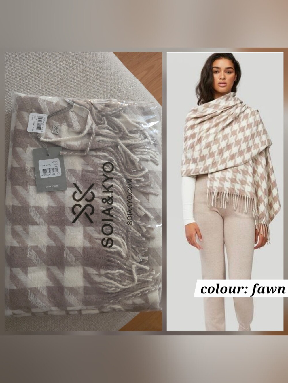 SOIA & KYO  Houndstooth scarf- fawn